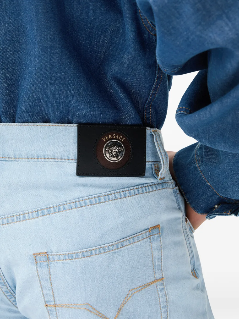 Versace Chambray denim shorts Blauw