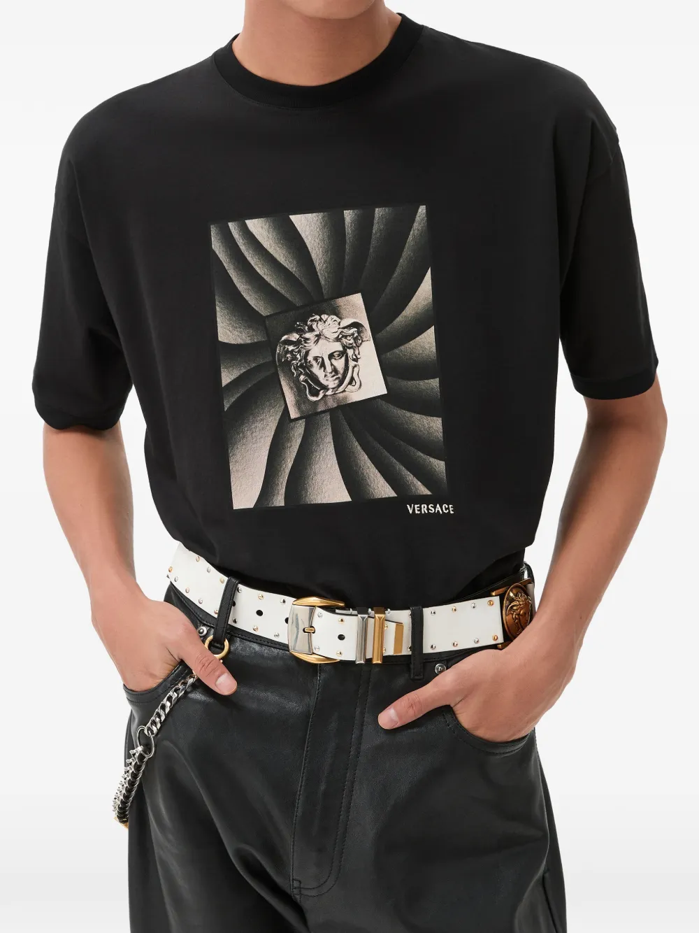 Versace Katoenen-jersey T-shirt met print Zwart