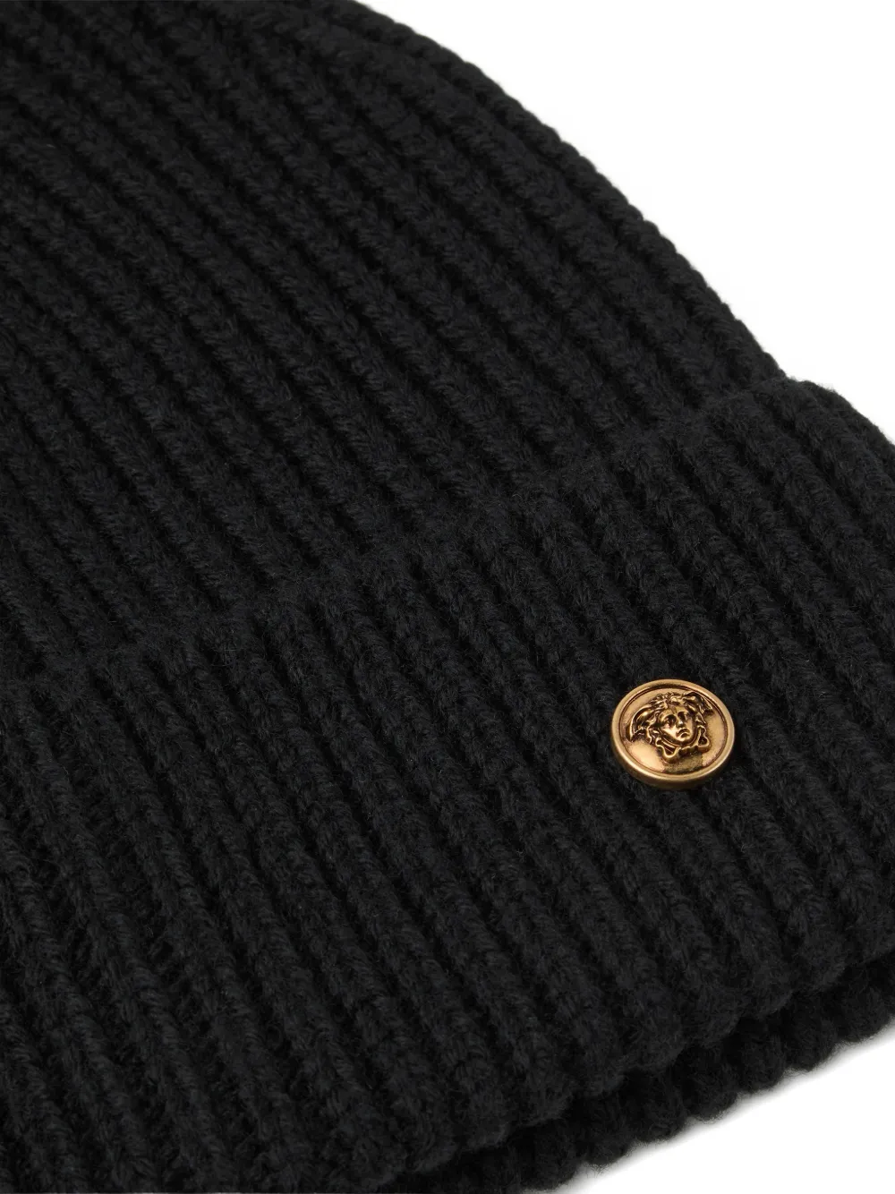 Versace Wollen ribgebreide muts Zwart