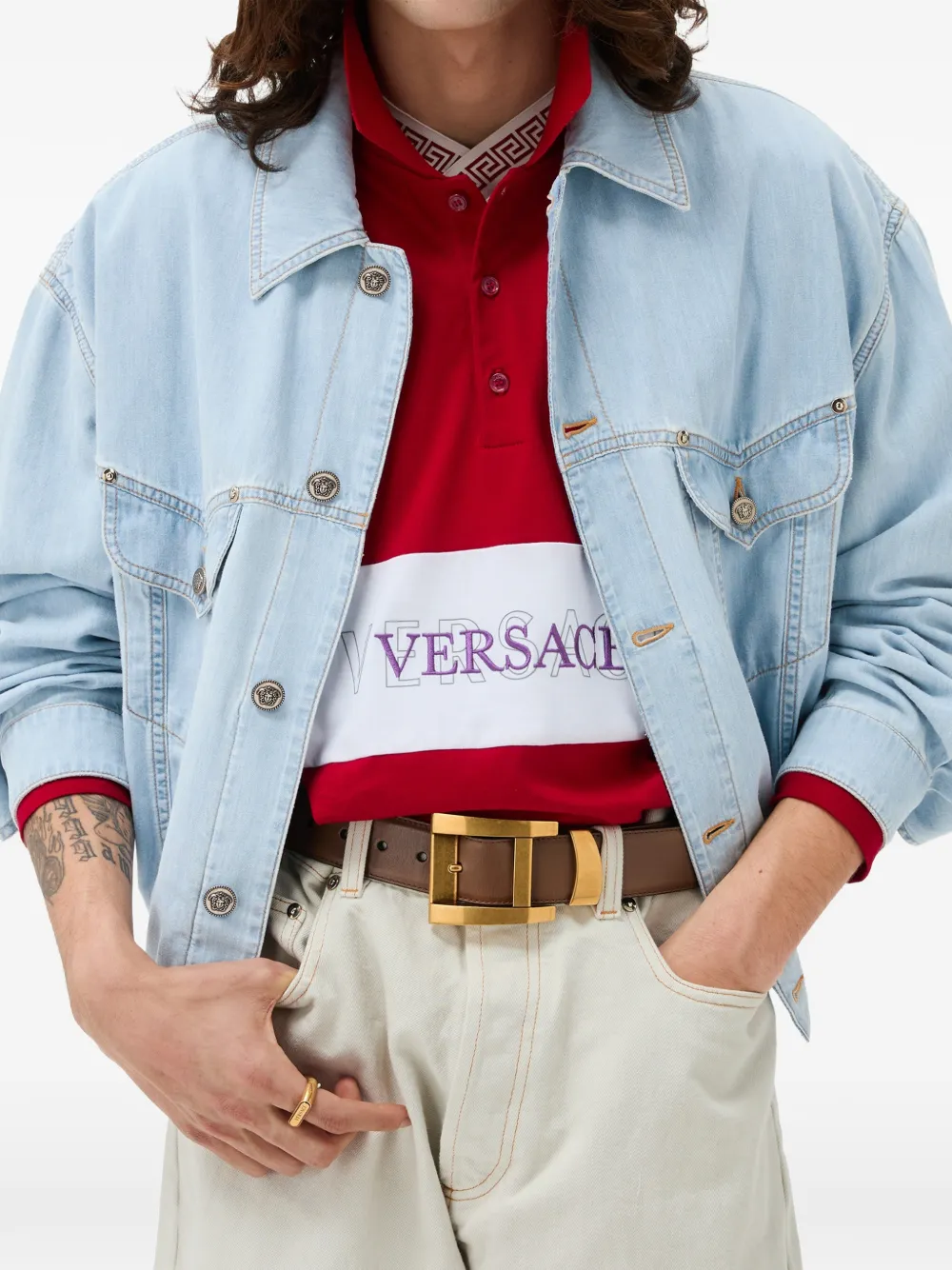  Versace Elasticated-waist Denim Jacket - Azul 