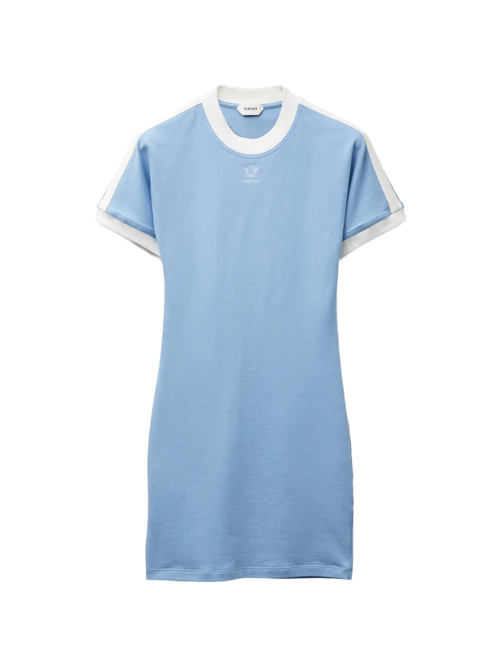 Versace embroidered-logo stretch cotton-jersey mini dress - Blue