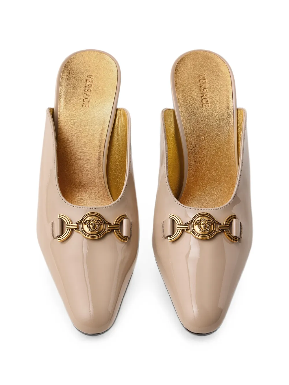 Versace Marisa patent mules 90 mm Beige