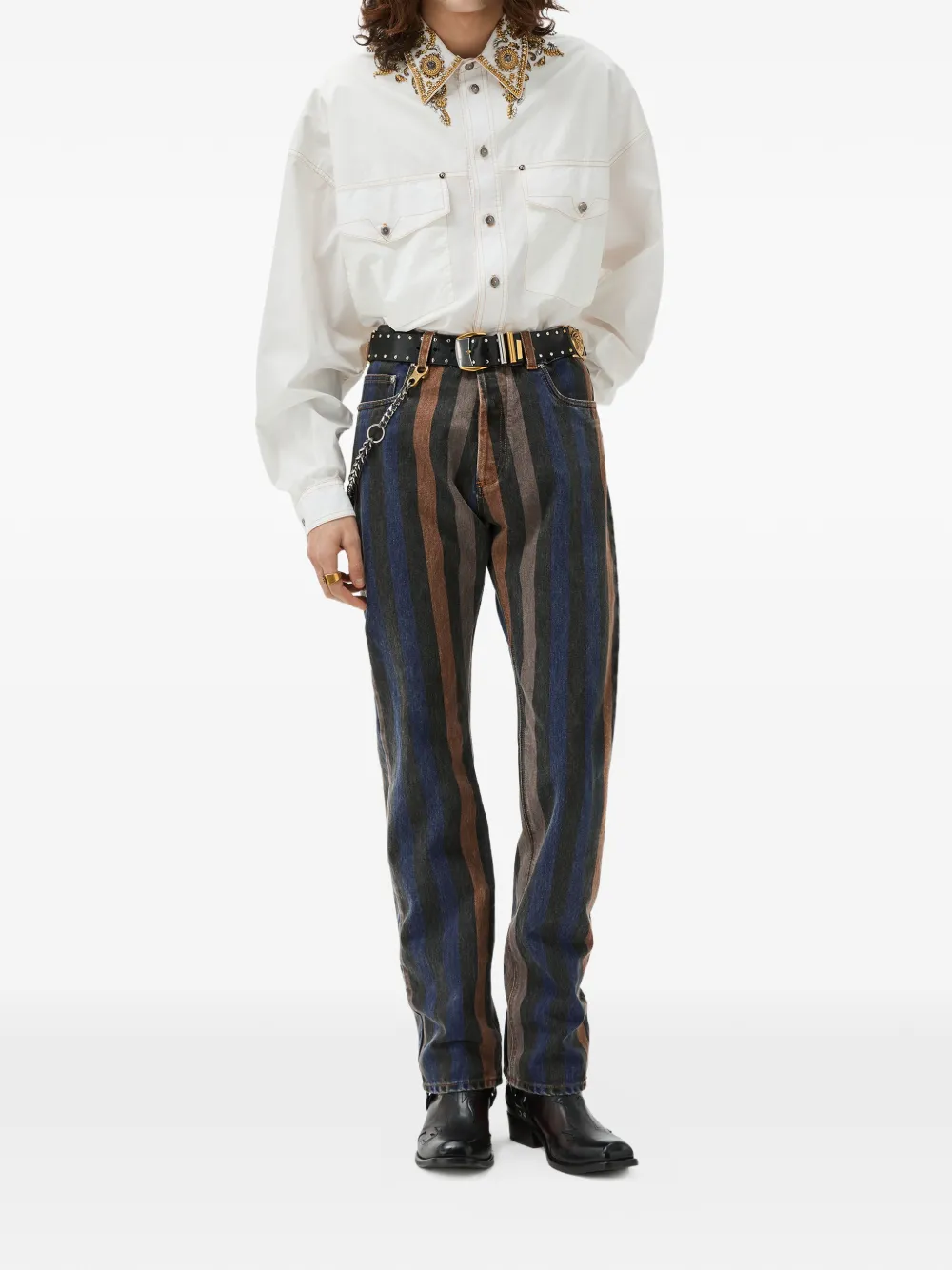 Versace Gestreepte straight jeans Blauw