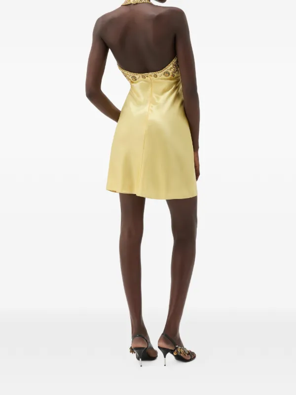versace gold mini dress Embroidered Silk Cady Satin Dress, Female, Yellow, 42 subcategory3:White Mini Dresses
