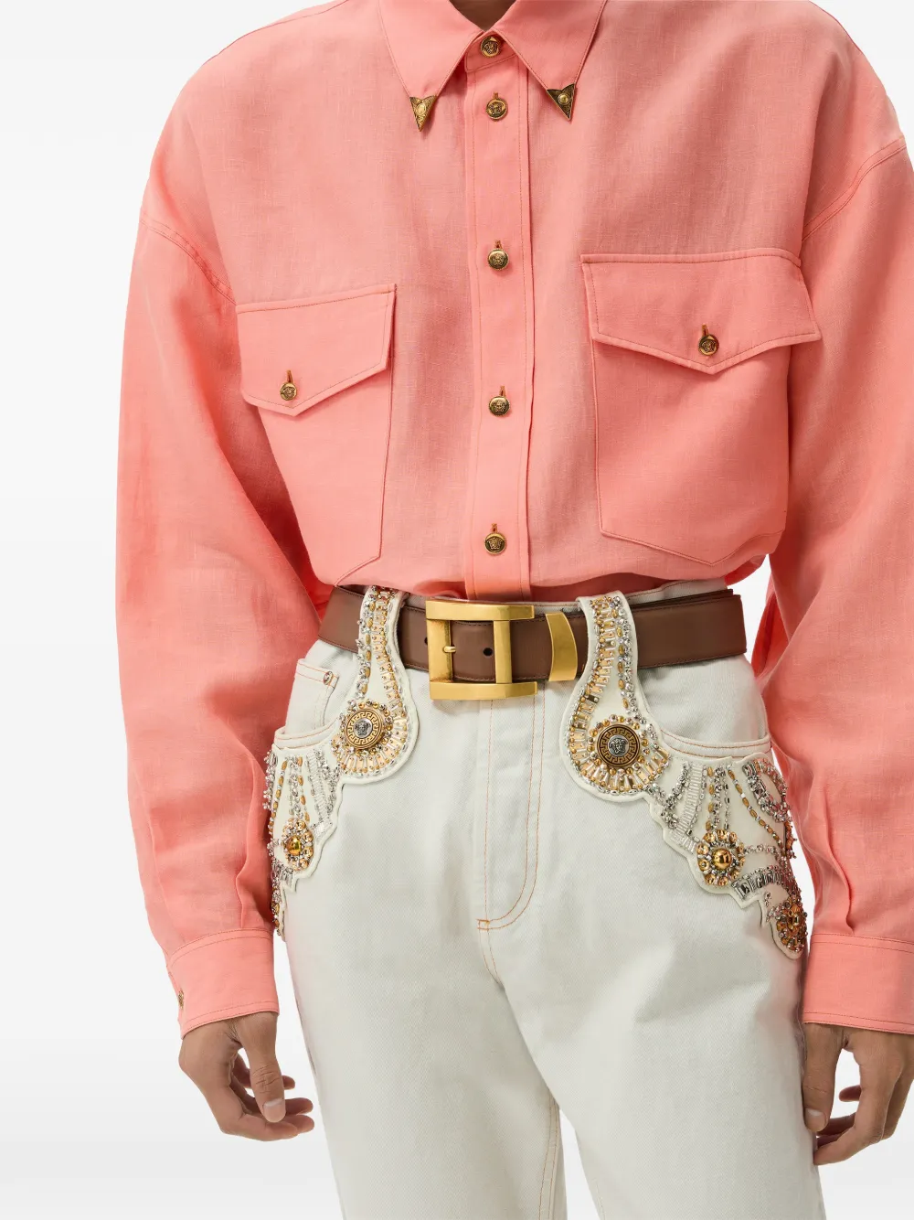 Versace Leren riem 4 cm Bruin
