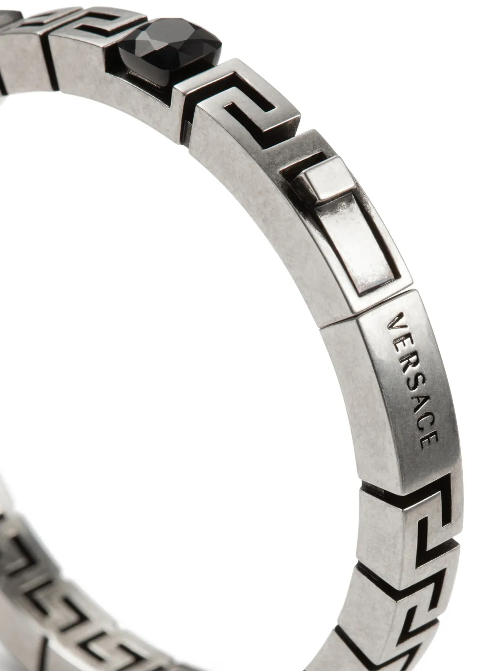 Versace Greca Crystal-embellished Bracelet In Silver