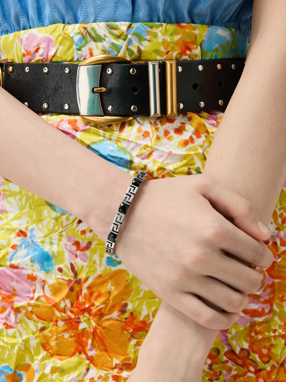 Versace Greca Crystal-embellished Bracelet In Silver