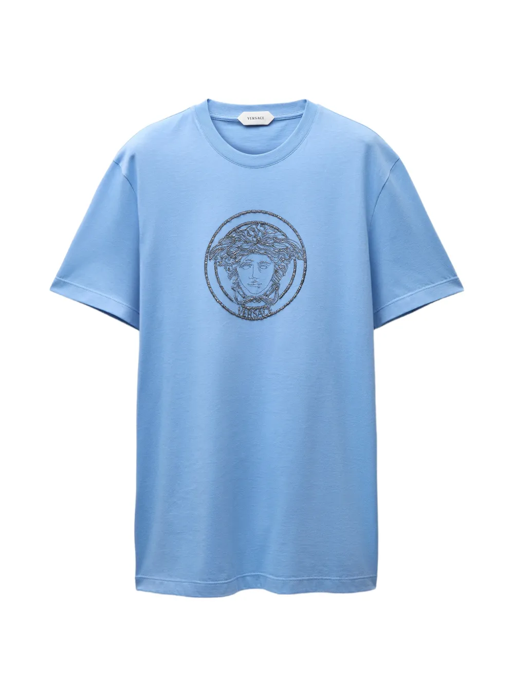 Versace embroidered-logo cotton-jersey slim T-Shirt - Blu