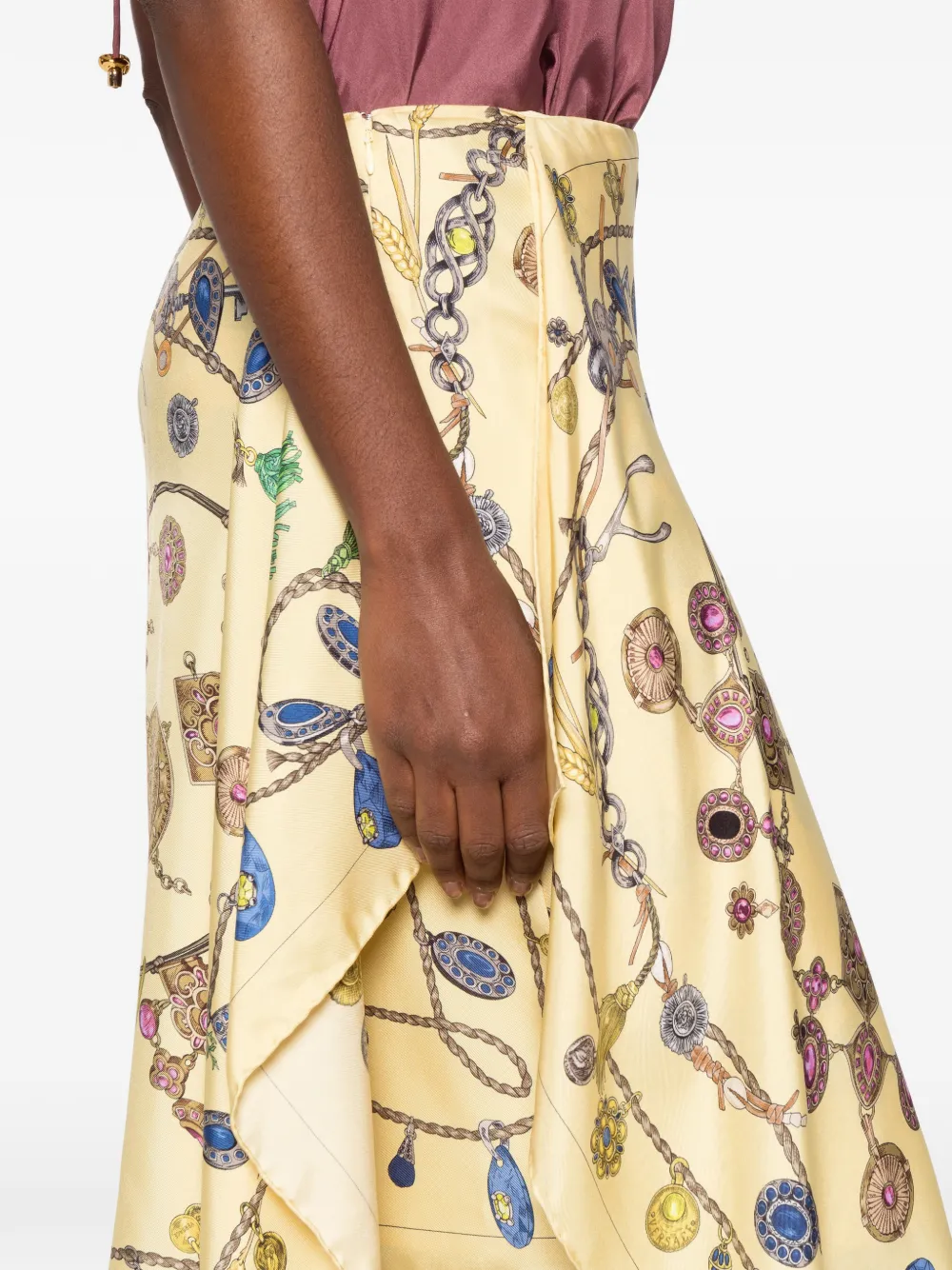 Versace Twill zijden midi-rok met print Beige