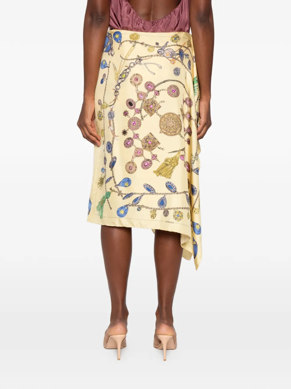 Versace Twill zijden midi-rok met print Beige