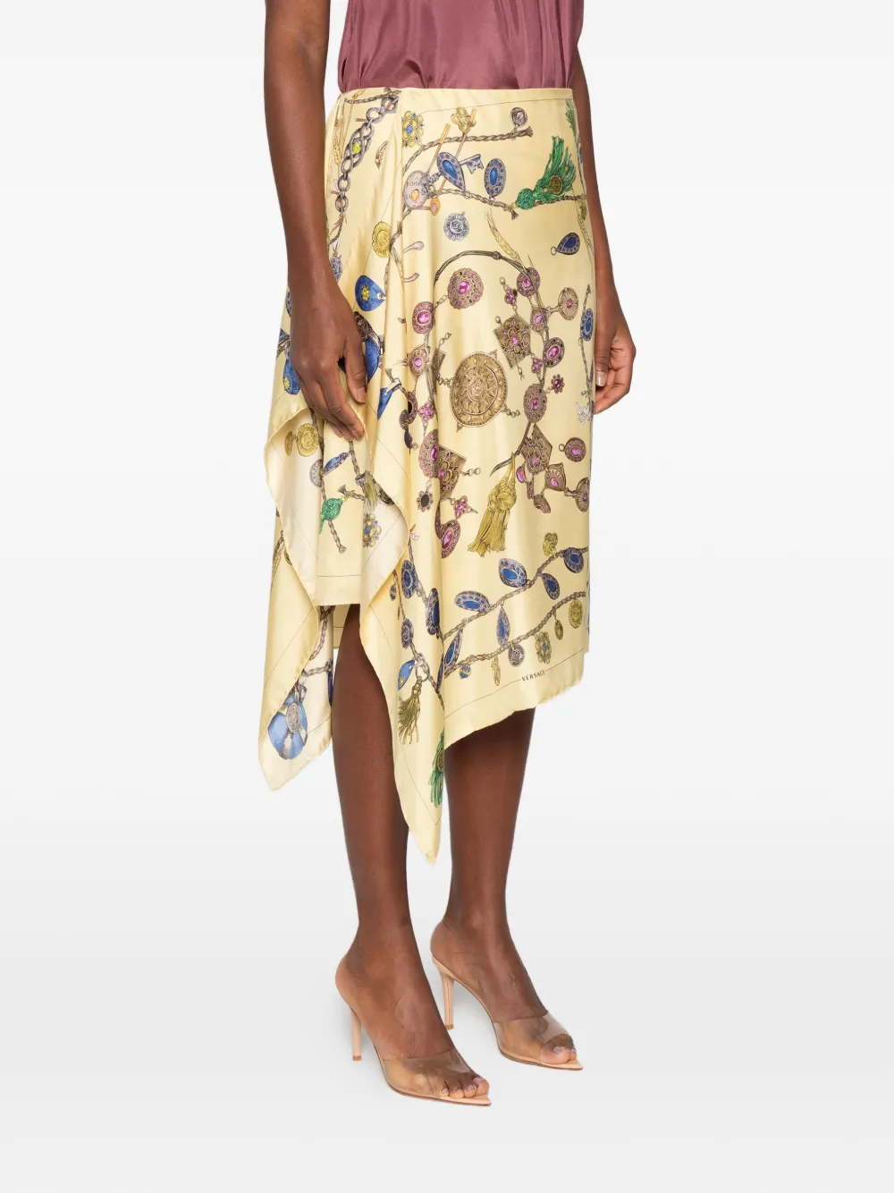Versace Twill zijden midi-rok met print Beige