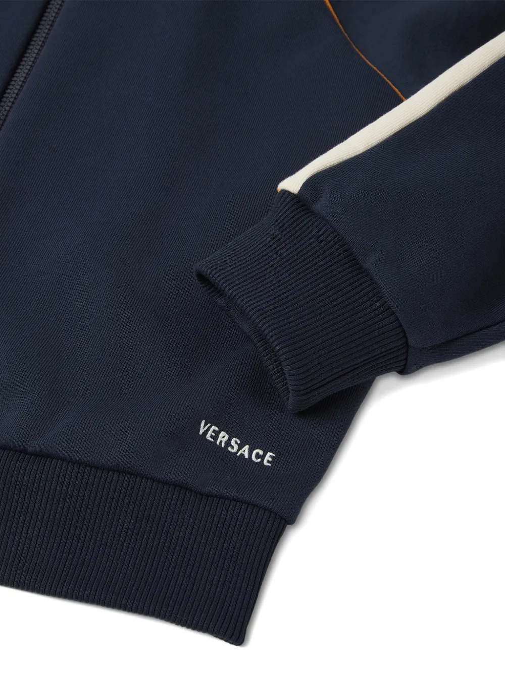 Versace Kids Katoenen jersey sweater met rits en geborduurd logo Blauw