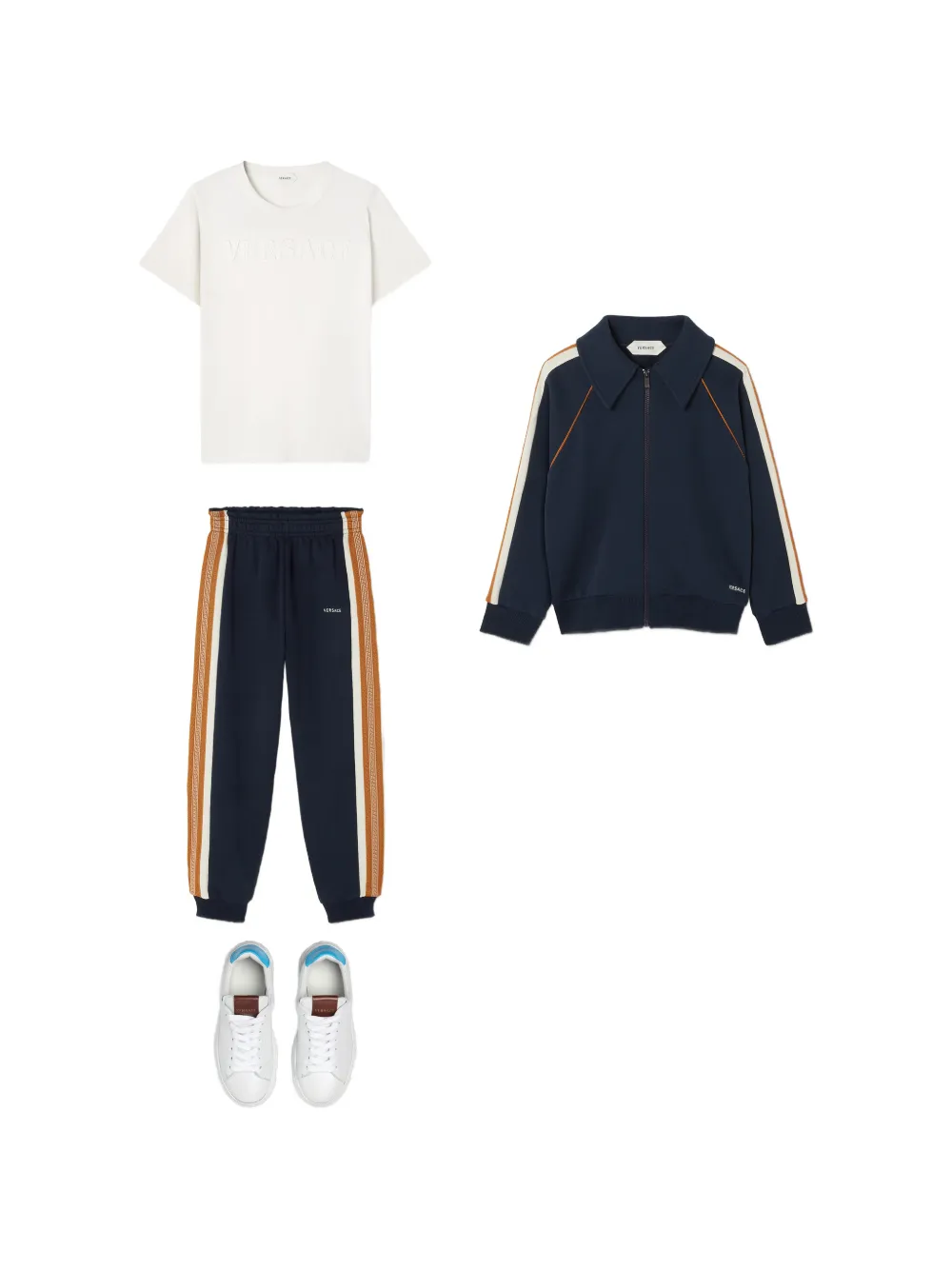 Versace Kids Katoenen jersey sweater met rits en geborduurd logo Blauw