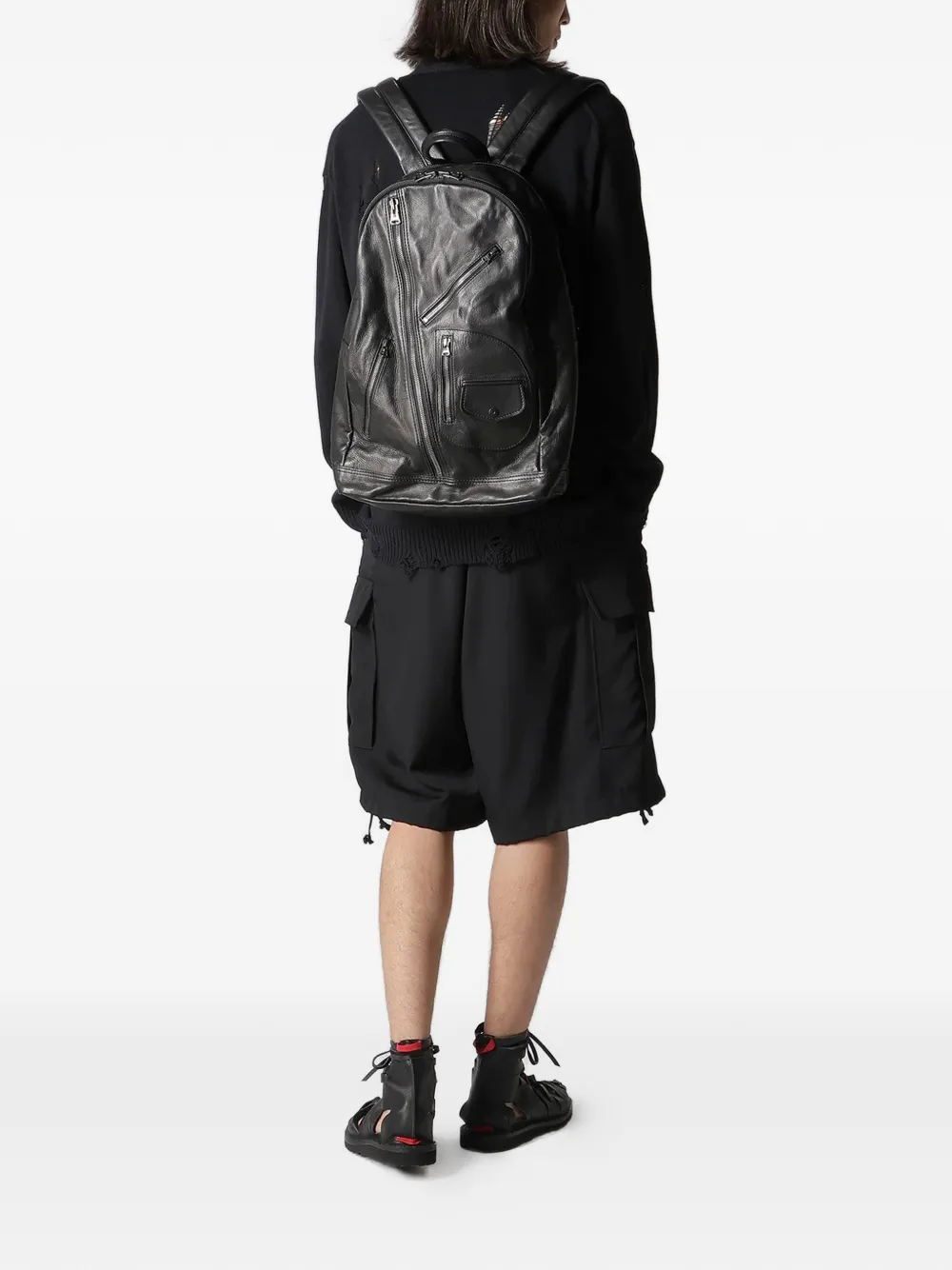  Yohji Yamamoto Zip Leather Backpack - Black 