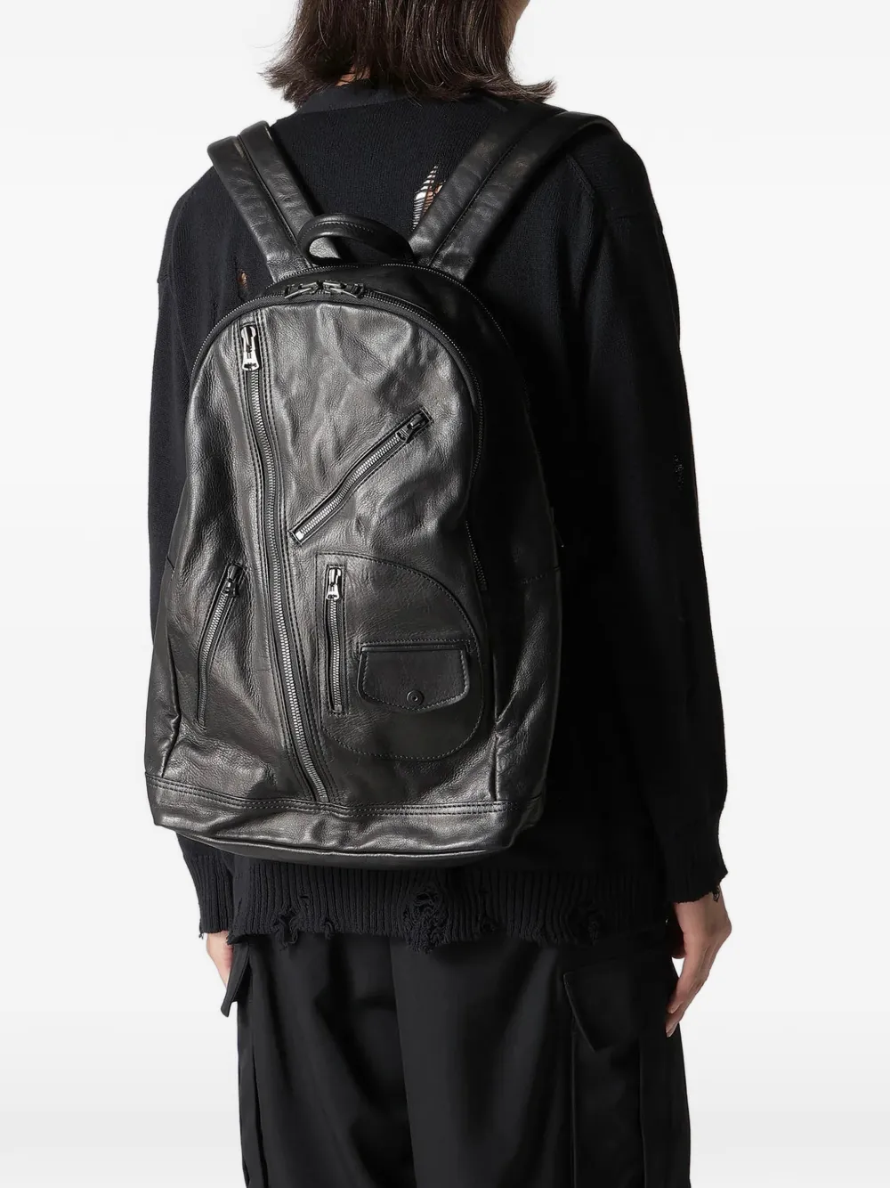  Yohji Yamamoto Zip Leather Backpack - Black 