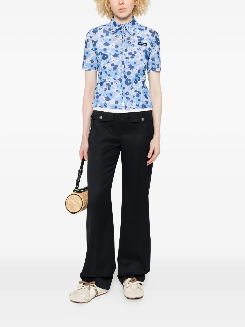 Miu Blouse met bloemenprint en rits Blauw