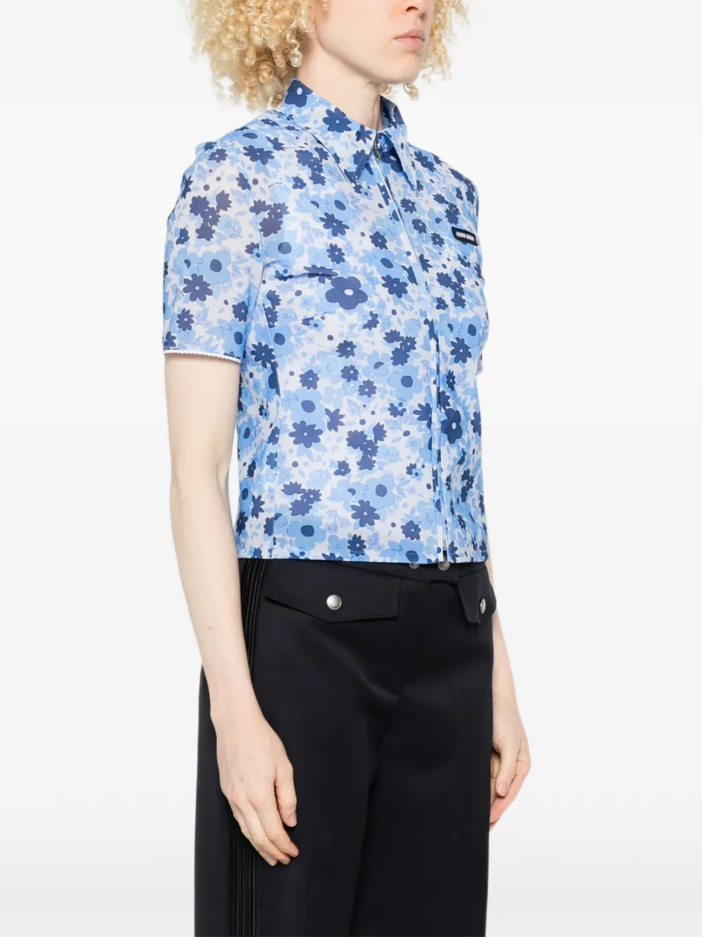 Miu Blouse met bloemenprint en rits Blauw