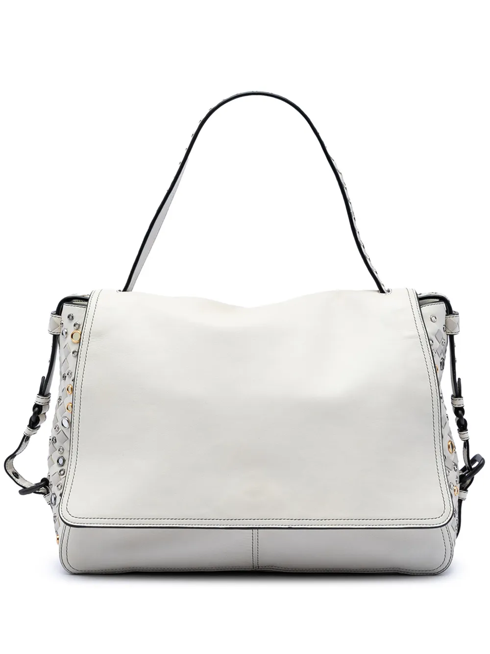 Bottega Veneta Pre-Owned 2012-2025 Intrecciato Trimmed Lambskin Grommet Top Handle Bag handbag - White