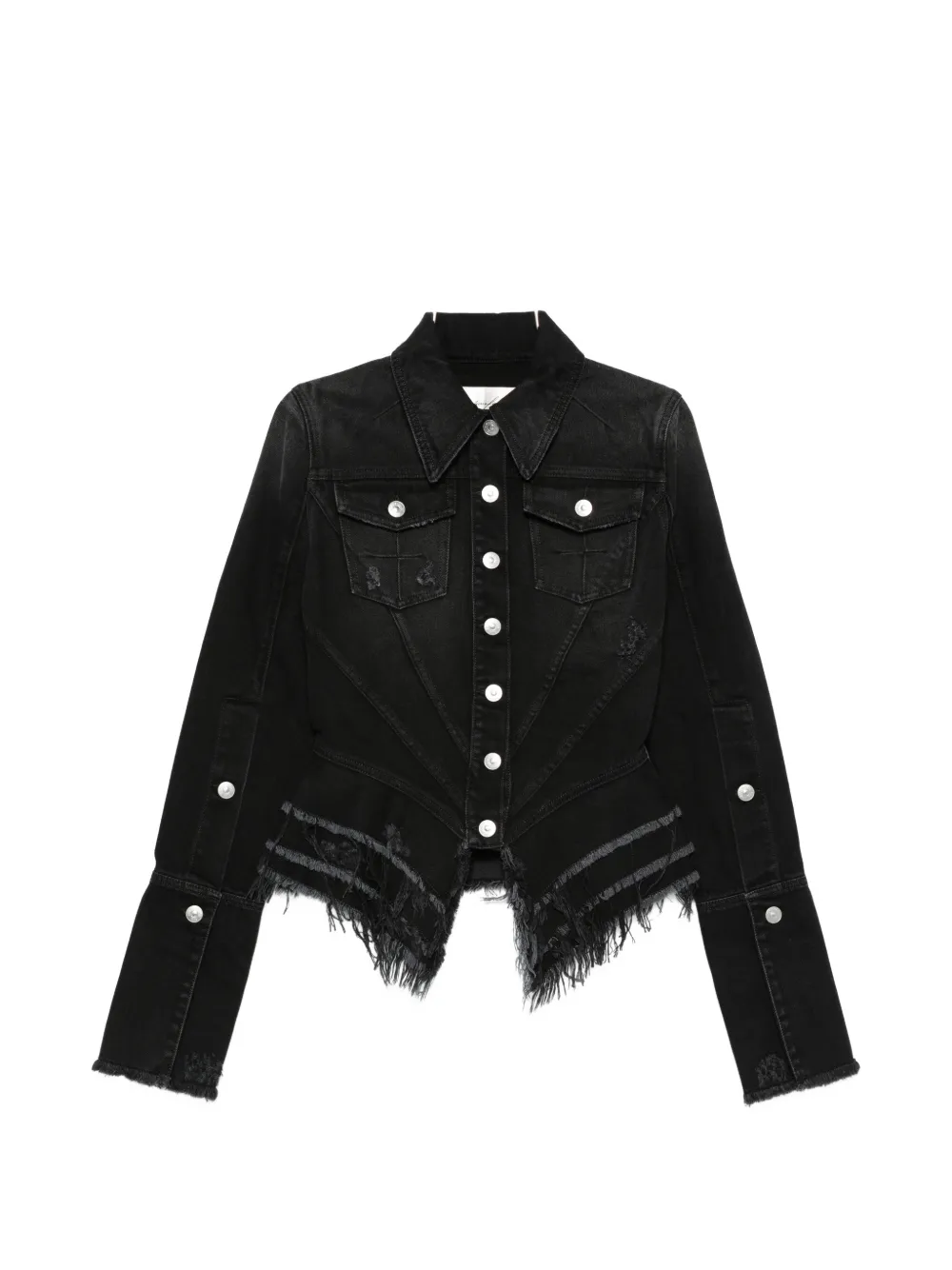 Matières Fécales distressed frayed-hem denim jacket - Nero