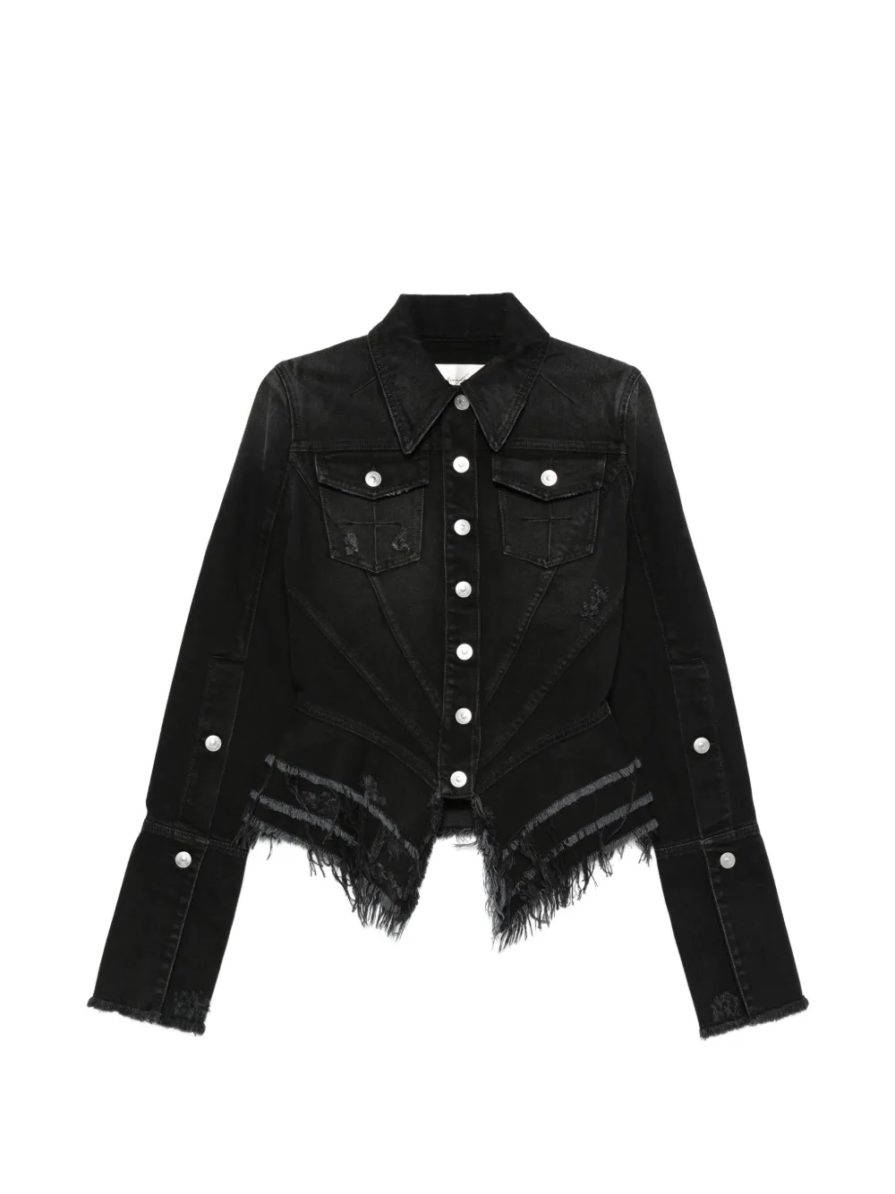 Matières Fécales distressed frayed-hem denim jacket - Nero
