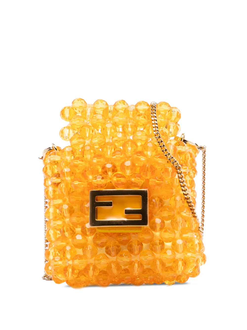 Fendi Pre-Owned 2010-2025 Mini Glass Vitello King Beaded Pico Baguette Charm crossbody bag - Orange