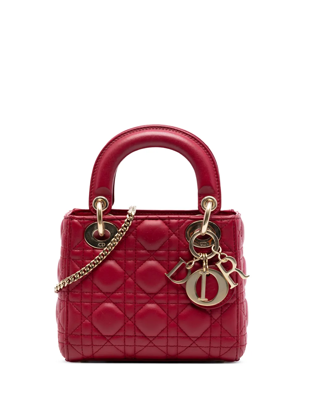 Christian Dior Pre-Owned 2020 Mini Lambskin Cannage Lady Dior satchel - Rosso