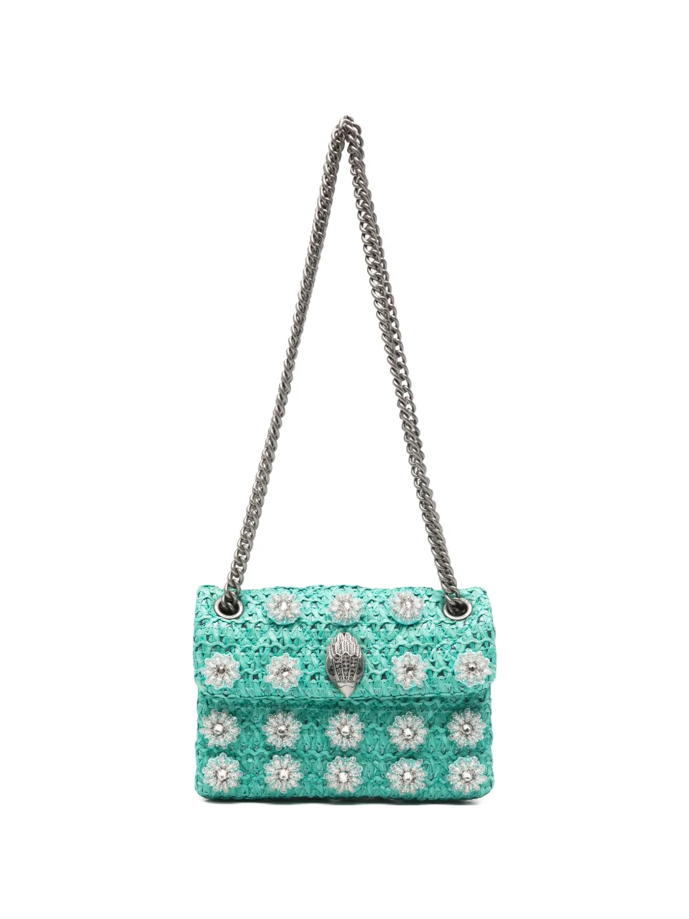 Kurt Geiger mini crystal-embellished raffia shoulder bag - Verde