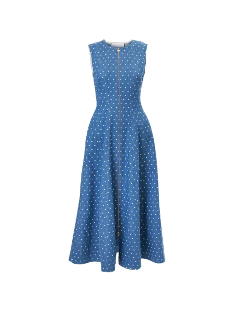 Carolina Herrera polka dot denim A-line midi dress