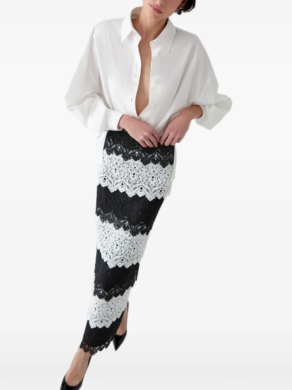 Carolina Herrera Kokerrok met afwerking van kant Zwart