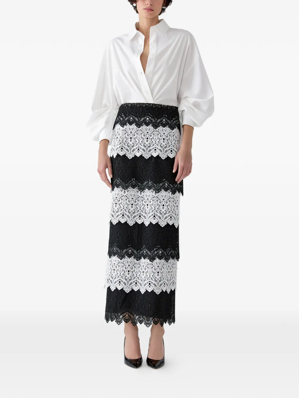 Carolina Herrera Kokerrok met afwerking van kant Zwart
