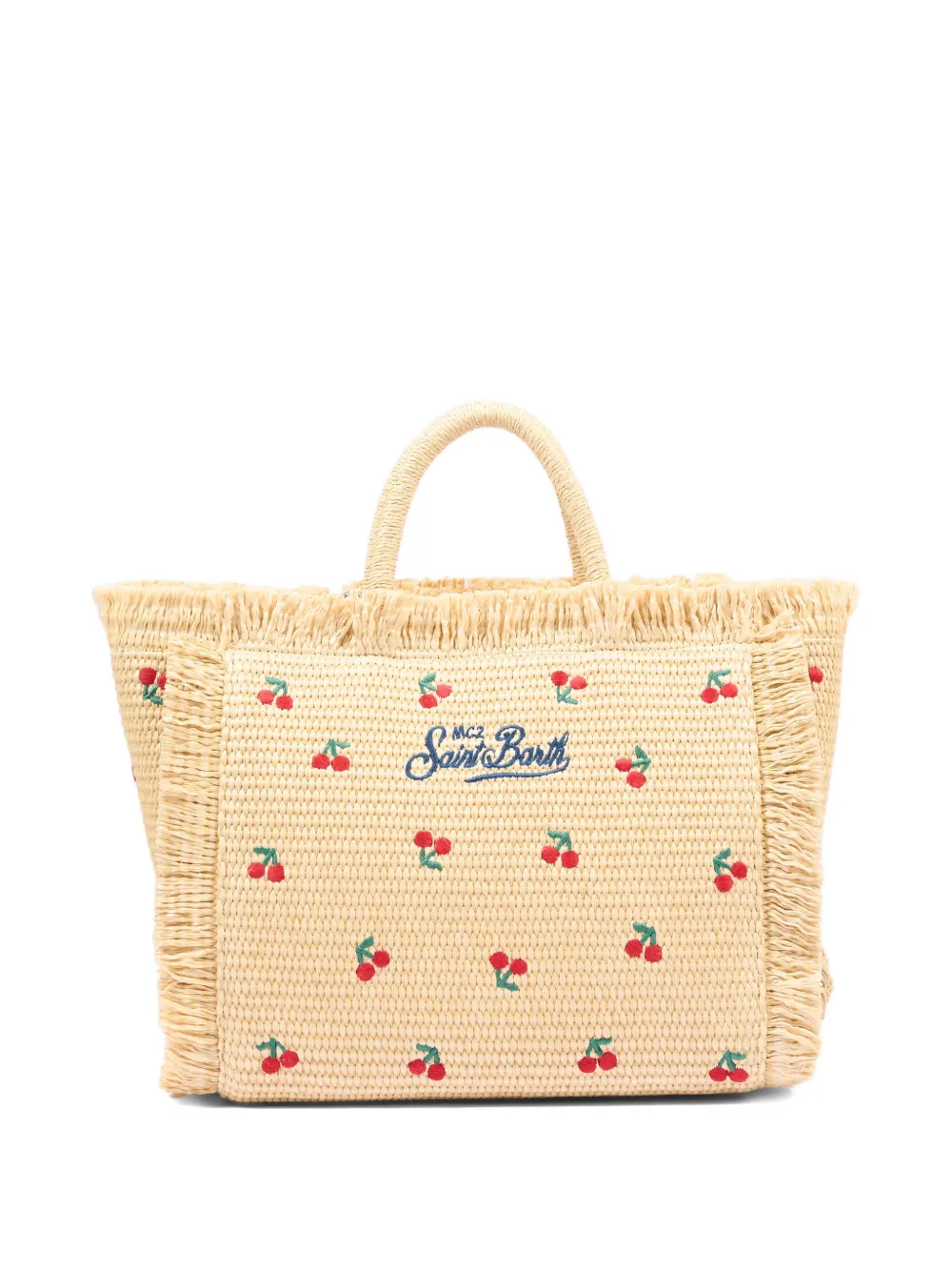  Mc2 Saint Barth Vanity Cherry Embroidered Fringe Bag - Neutrals 