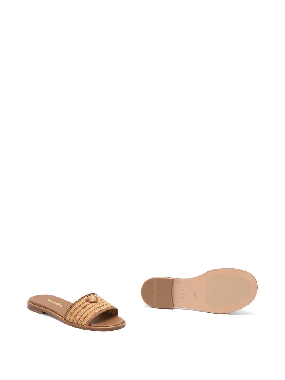 Prada Geweven sandalen met logo Beige