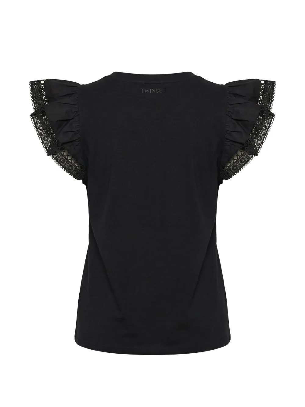 TWINSET T-shirt met ruches en kanten afwerking Zwart