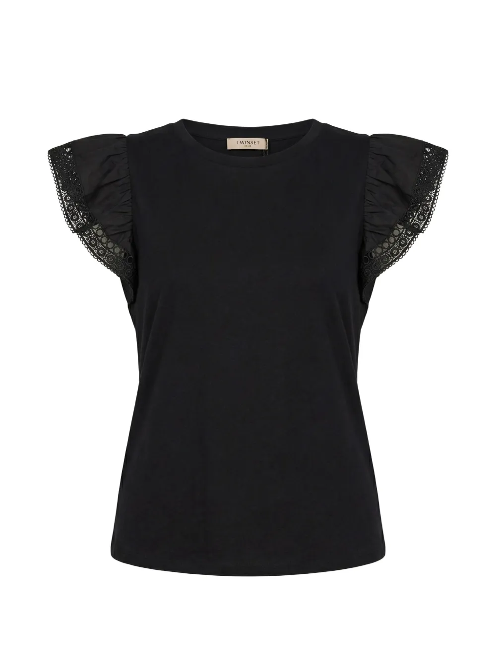 TWINSET lace-trim ruffled T-shirt - Nero