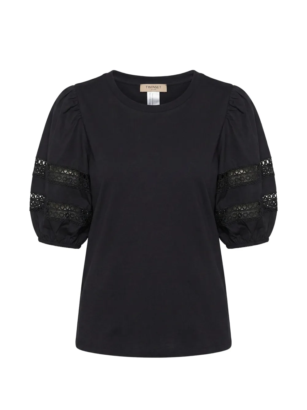 TWINSET lace-detail puff-sleeve T-shirt - Nero