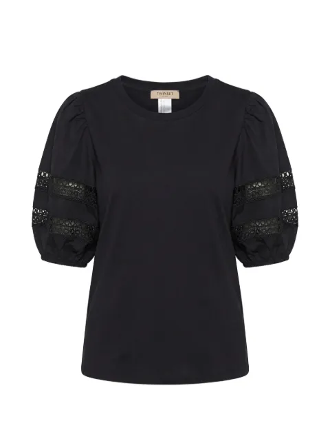 TWINSET playera con detalle de encaje y mangas farol