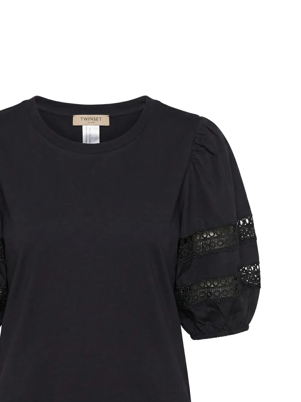 TWINSET T-shirt met kanten detail en pofmouwen Zwart