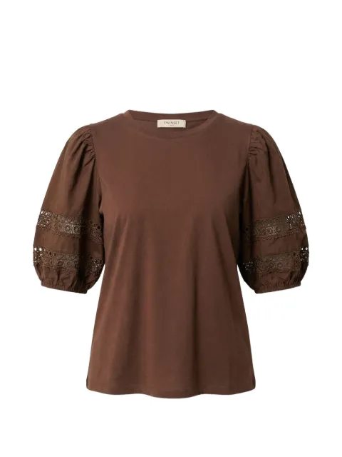 TWINSET playera con detalle de encaje y mangas farol