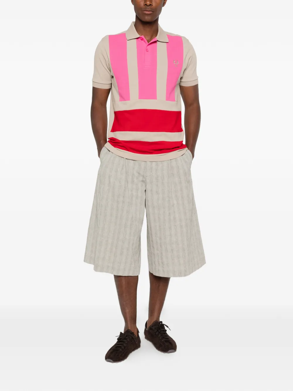 Comme Des Garçons Shirt Poloshirt met geborduurd logo en colourblocking Beige