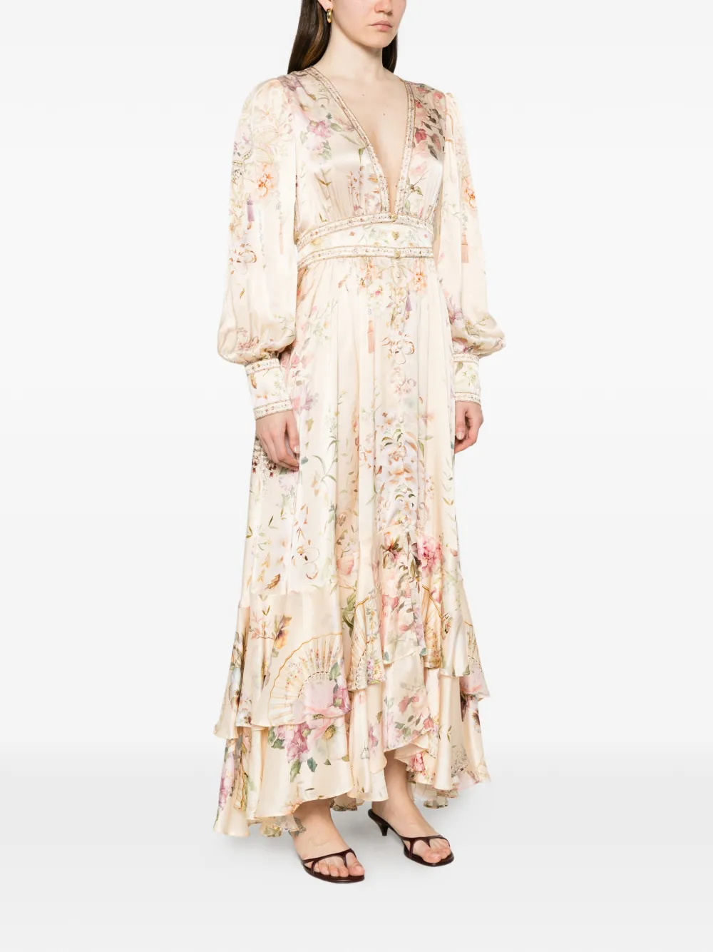 Camilla Jurk met bloemenprint Beige