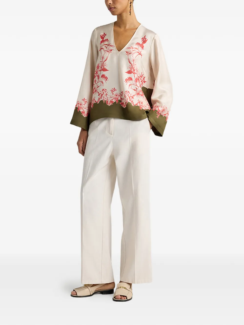  Momoni Long Sleeve Floral Print Blouse - Neutrals 