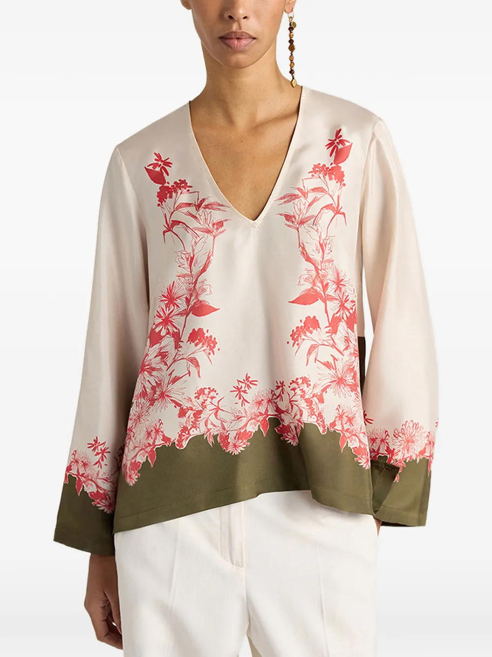  Momoni Long Sleeve Floral Print Blouse - Neutrals 
