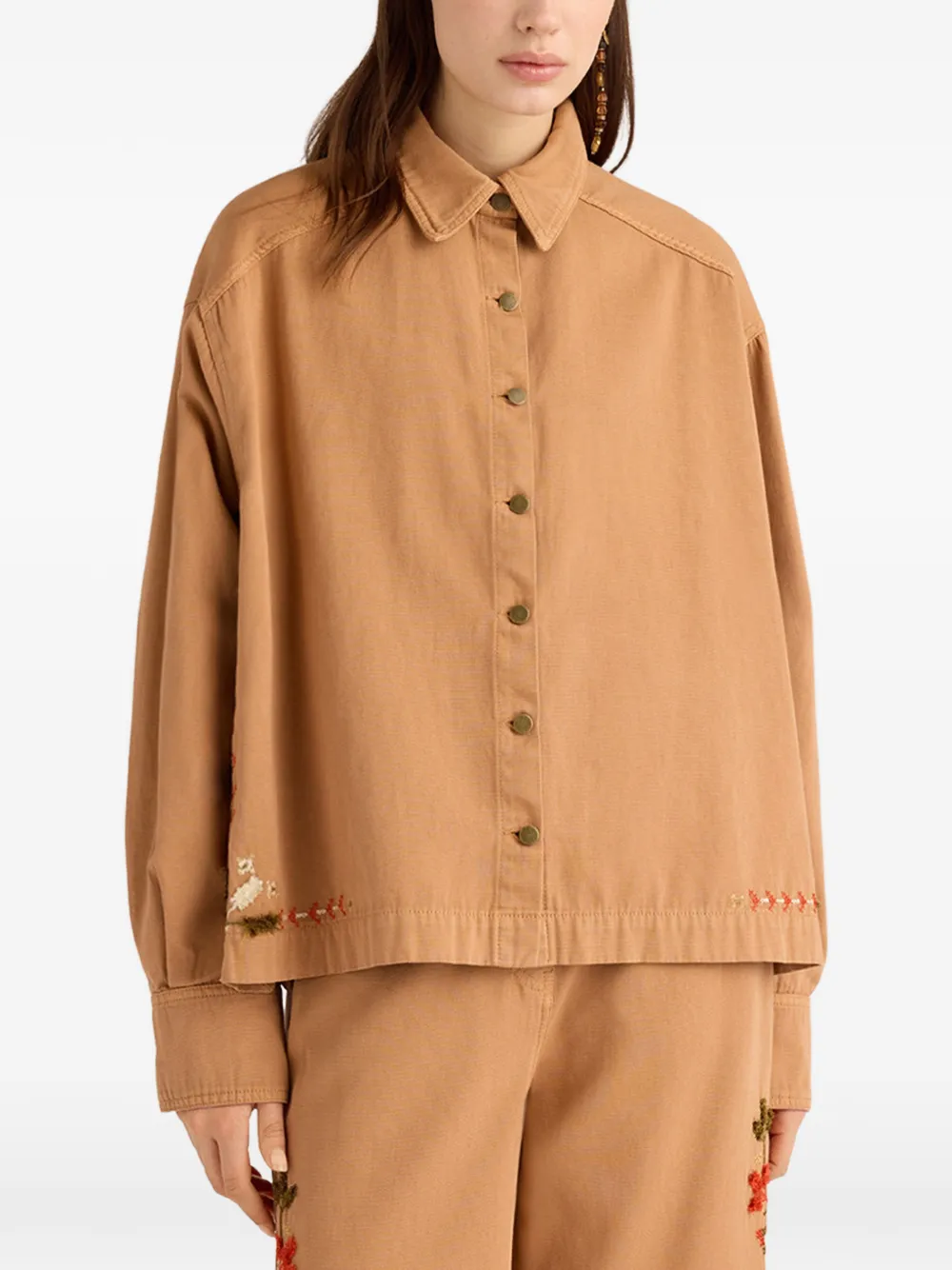 MOMONÌ Atohi shirtjack met borduurwerk Beige