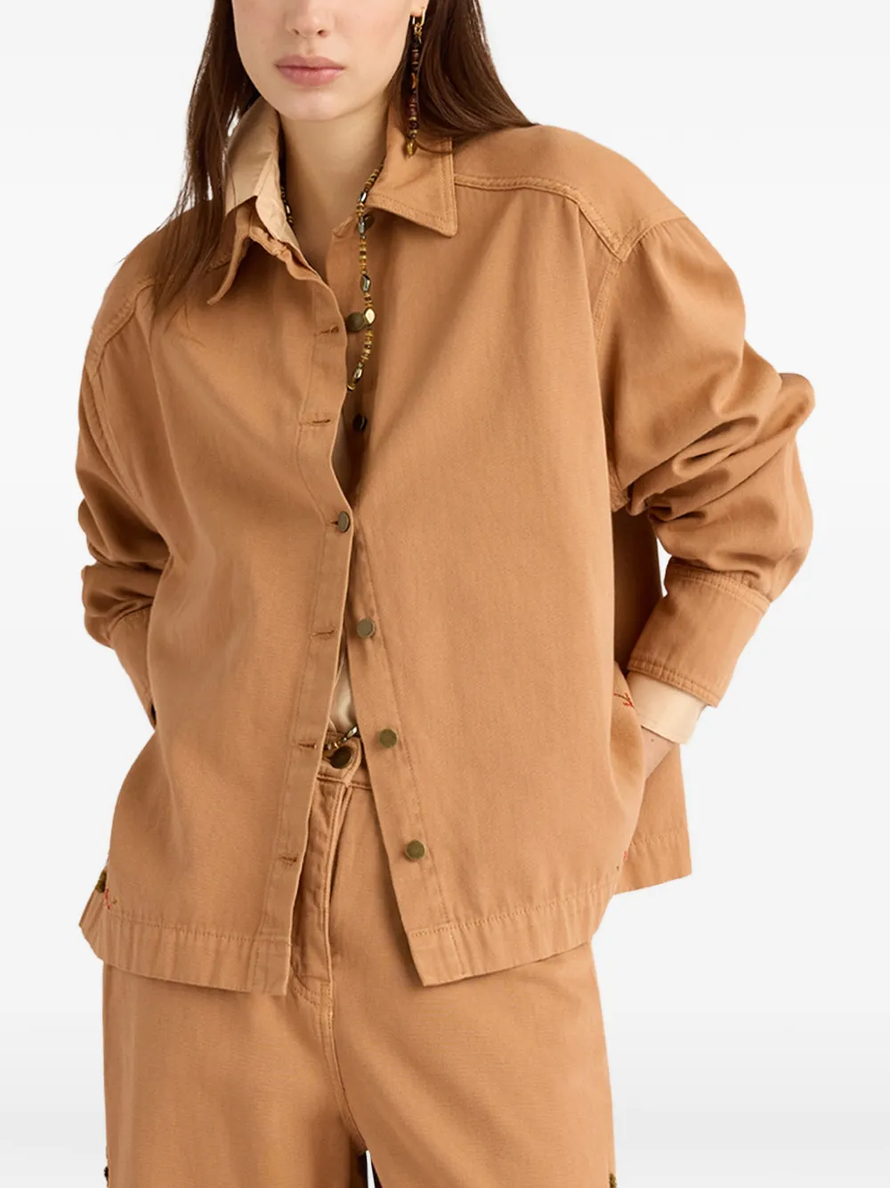 MOMONÌ Atohi shirtjack met borduurwerk Beige