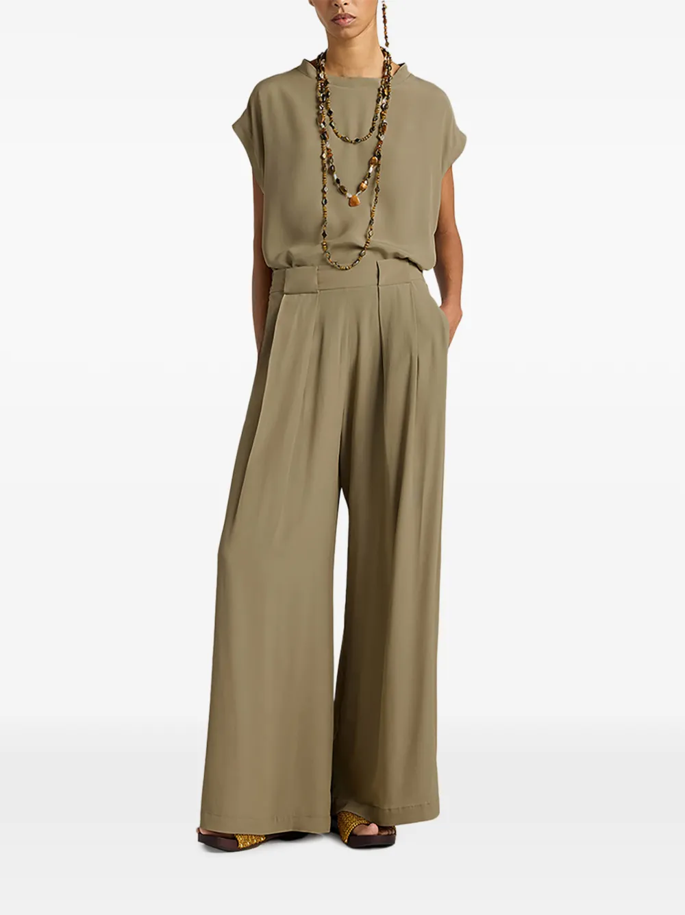 Momoni Aspen pleated wide-leg palazzo trousers - Verde