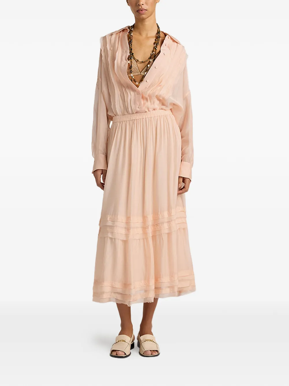 MOMONÌ Midi-rok met ruches Roze