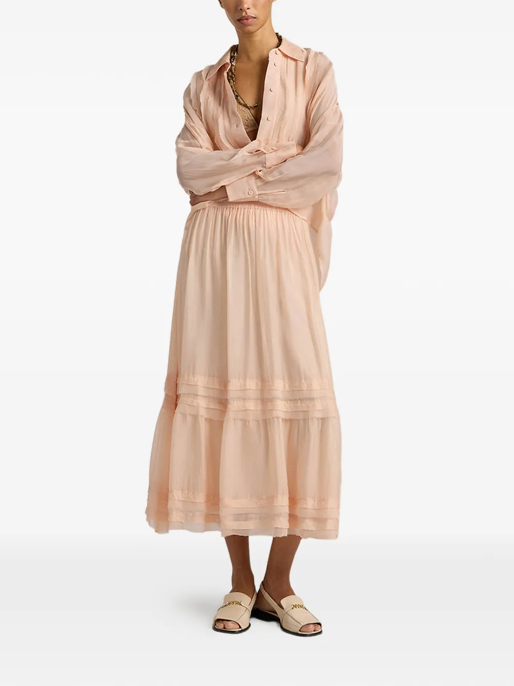 MOMONÌ Midi-rok met ruches Roze