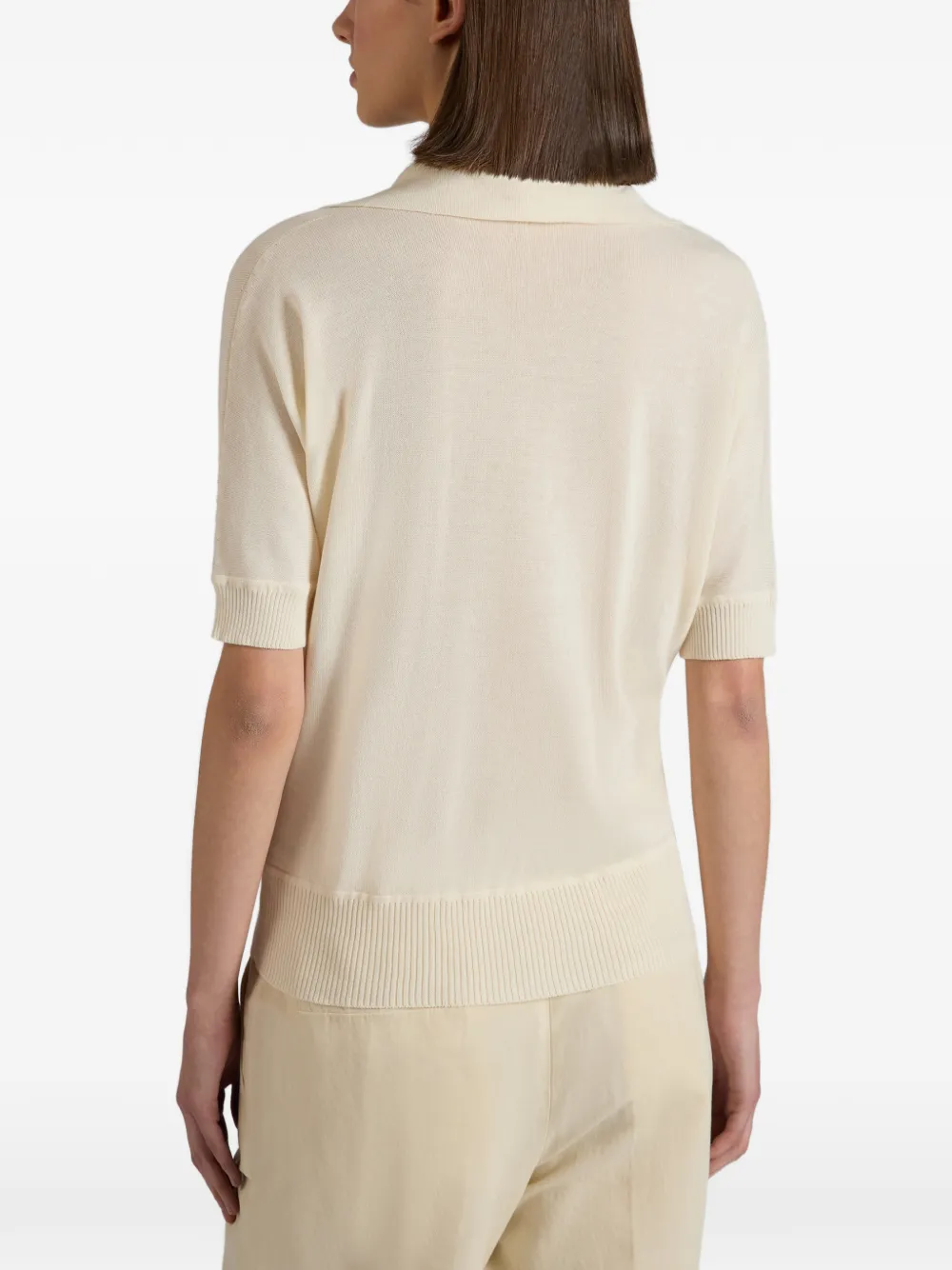  Slowear V-neck Crêpe Polo Top - Neutrals 