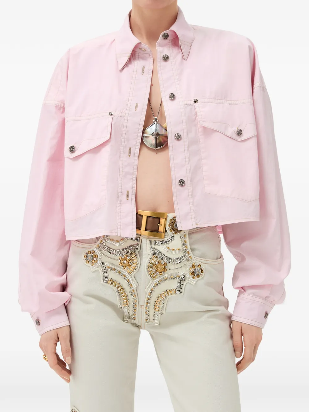 Versace Popeline cropped blouse Roze