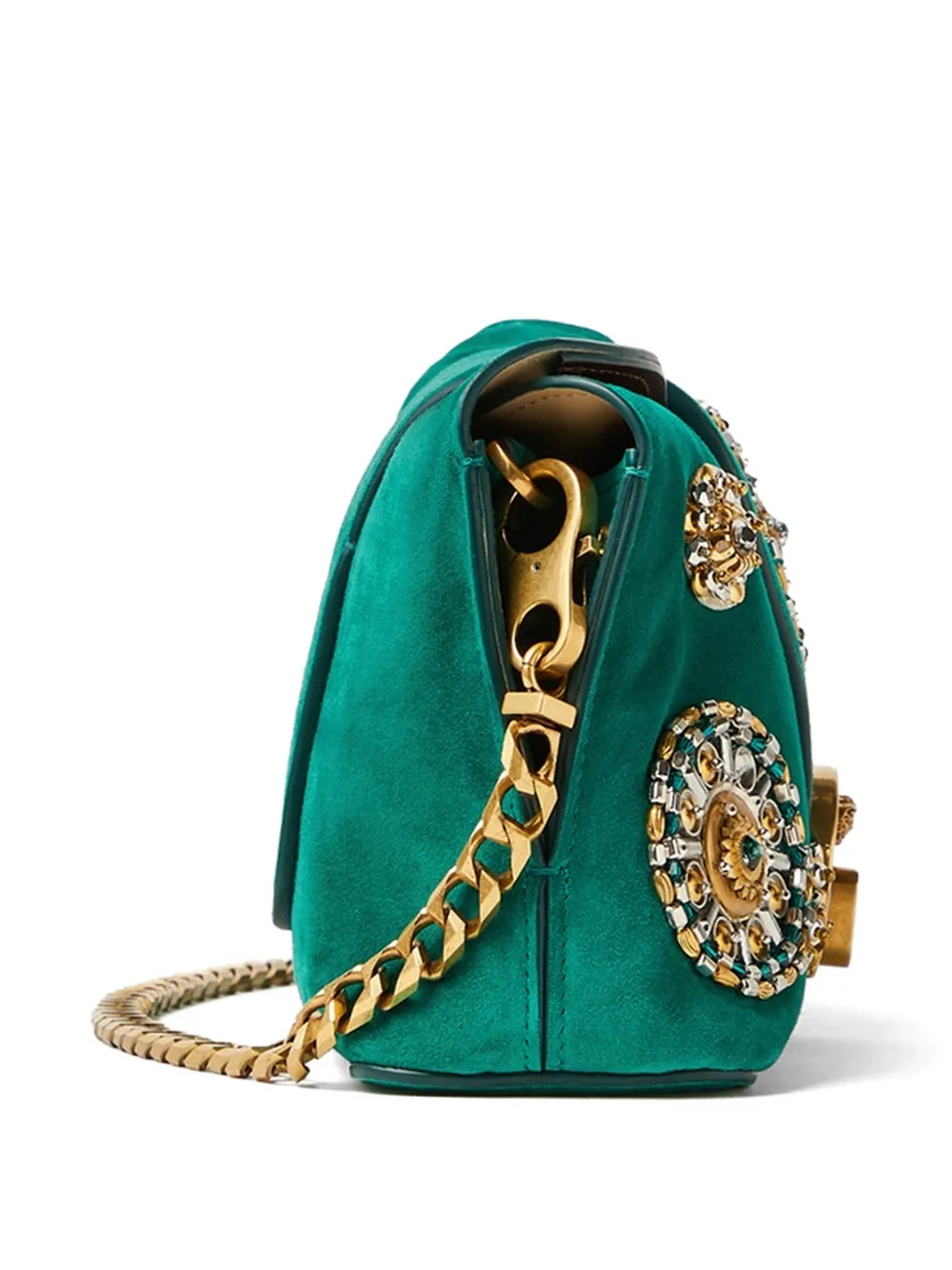 Versace Vivian Embroidered Suede Clutch in Green, view 5